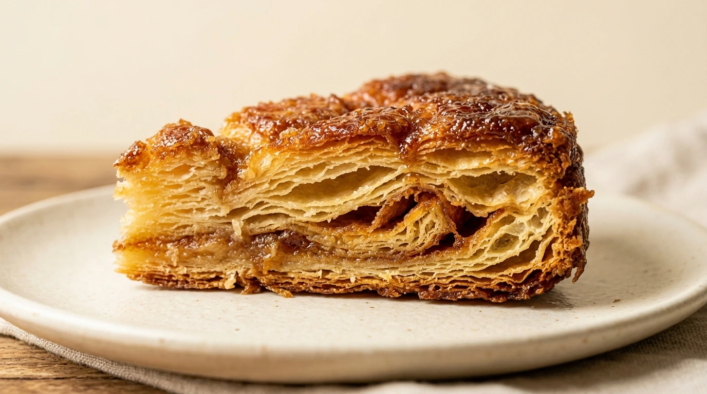 Kouign-amann servi avec des myrtilles